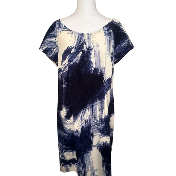 CHICO’S Women’s Blue & White Print Summer Sheath Dress Cap Sleeves Size 16 - Picture 3 of 14